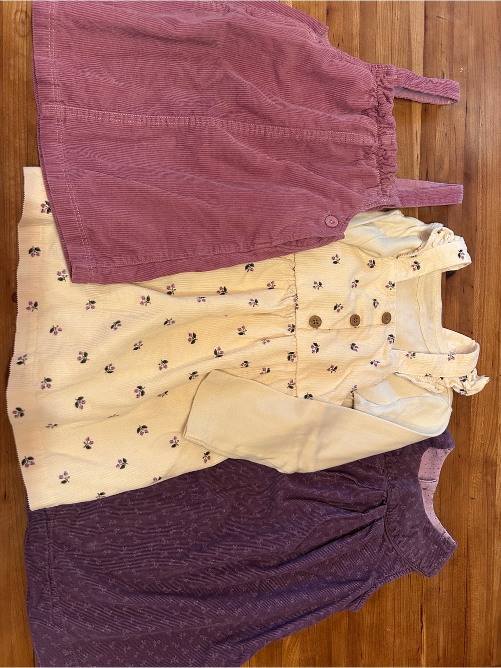 Toddler Corduroy & Floral Dress Set in Mauve, Cream, and Purple